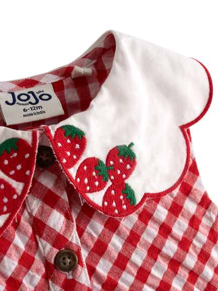 JoJo Maman Bébé Kids' Gingham Collared Button Dress, Bright Red - view 2, Bright Red