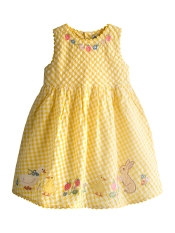 JoJo Maman Bébé Kids' Appliqué Gingham Sleeveless Dress, Light Yellow, Light Yellow