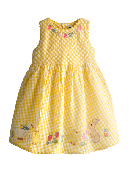 JoJo Maman Bébé Kids' Appliqué Gingham Sleeveless Dress, Light Yellow, Light Yellow