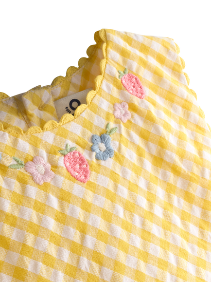 JoJo Maman Bébé Kids' Appliqué Gingham Sleeveless Dress, Light Yellow - view 2, Light Yellow