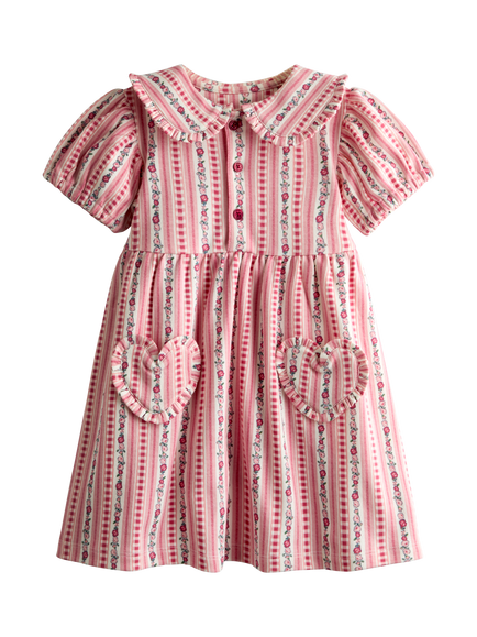 JoJo Maman Bébé Kids' Floral Heart Pocket Dress, Mid Pink, Mid Pink