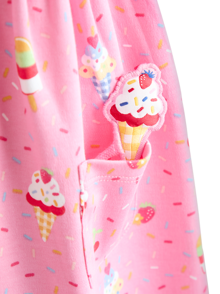 JoJo Maman Bébé Kids' Button Down Ice Cream Pet in Pocket Dress, Bright Pink - view 2, Bright Pink