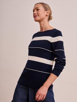 Celtic & Co. Boat Neck Stripe Pure Wool Jumper, Navy/Ecru - view 2, Navy/Ecru