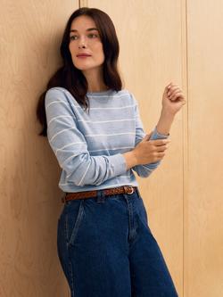 Celtic & Co. Boat Neck Stripe Pure Wool Jumper, Vintage Blue - view 2, Vintage Blue