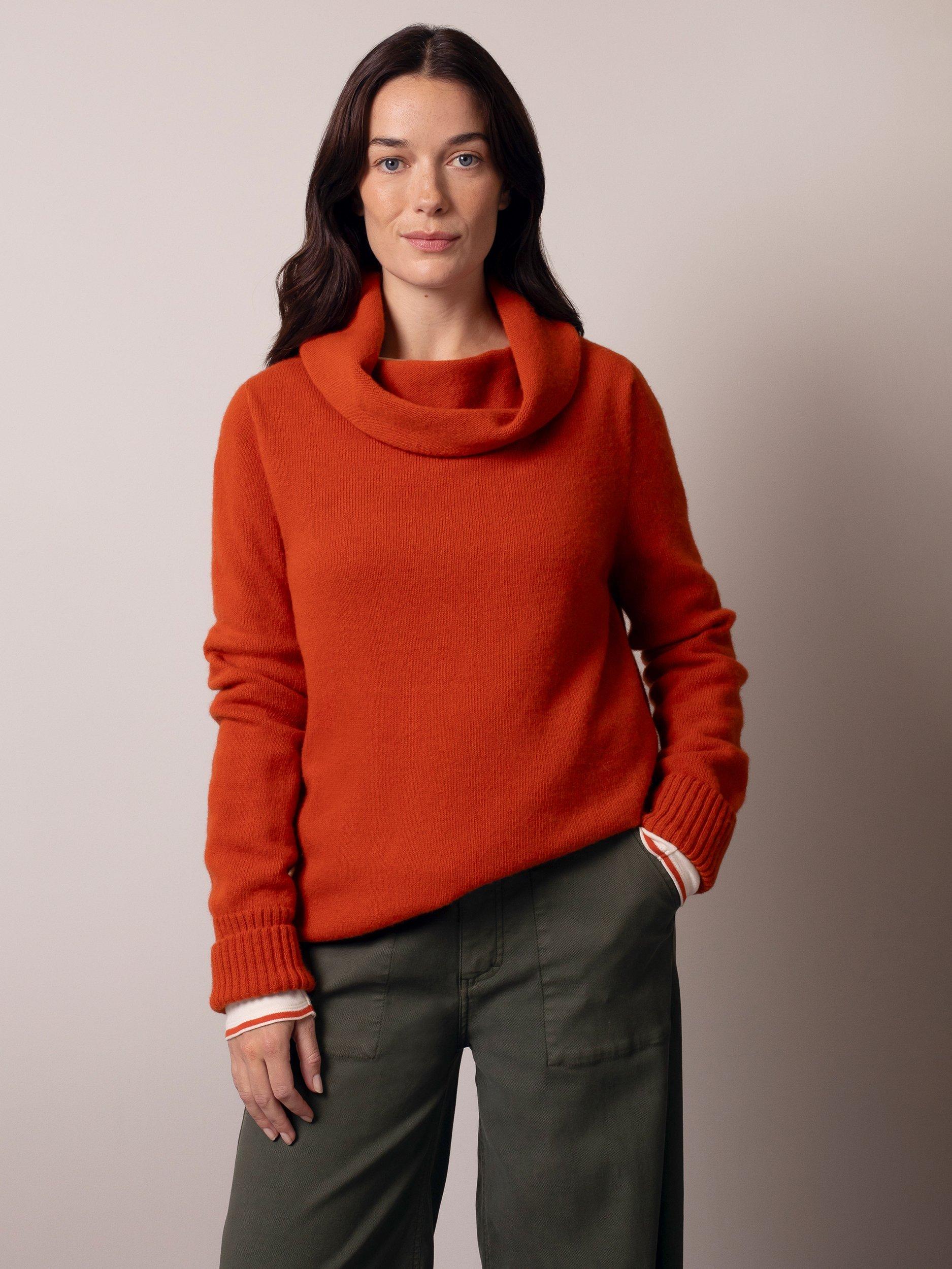 Product image 1 of 9, which shows Celtic & Co. Slouch Cowl Neck Pure Wool Jumper, Orange, XS