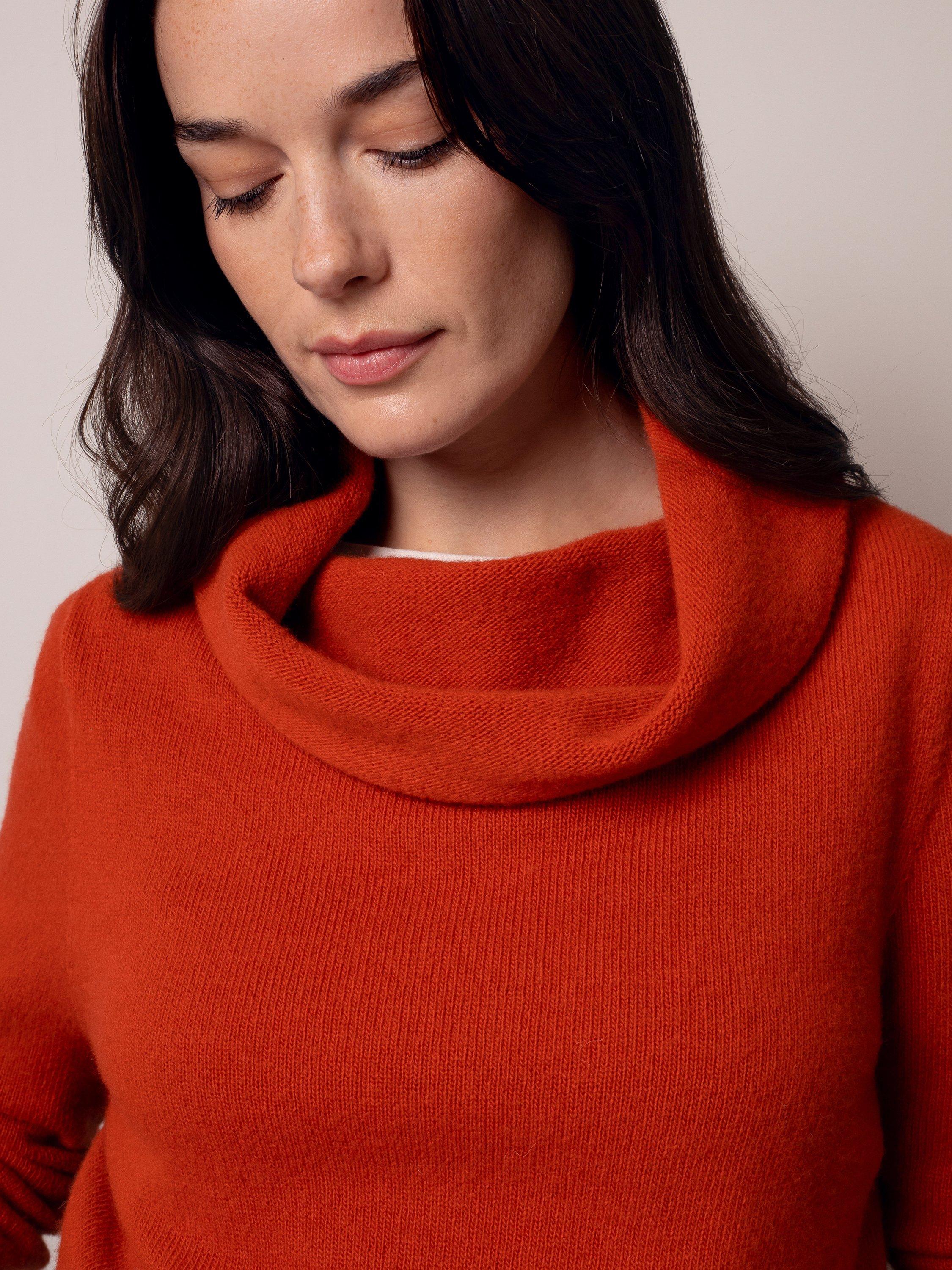 Product image 4 of 9, which shows Celtic & Co. Slouch Cowl Neck Pure Wool Jumper, Orange, XS