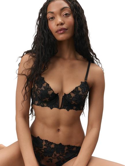 Bluebella Alara Floral Longline Bra, Black, Black