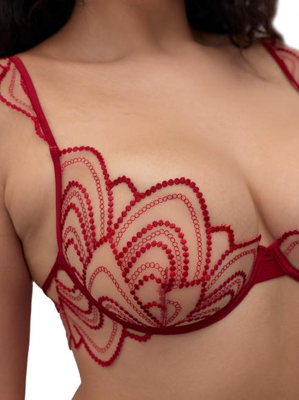 Bluebella Soraya Underwired Bra, Savvy Red/ Sheer - view 2, Savvy Red/ Sheer