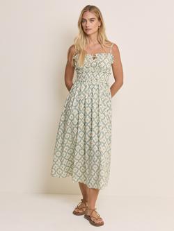 Nobody's Child Elizabeth Scarlett Alina Sleeveless Organic Cotton Midi Dress, Starfish Trellis, Es Starfish Trellis