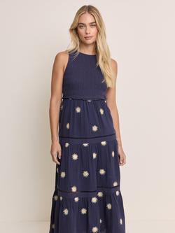 Nobody's Child Elizabeth Scarlett Calloway Embroidered Organic Cotton Midi Dress, Navy - view 2, Navy
