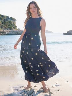 Nobody's Child Elizabeth Scarlett Calloway Embroidered Organic Cotton Midi Dress, Navy, Navy