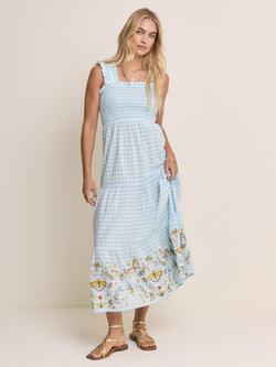 Nobody's Child Elizabeth Scarlett Stacey Embroidered Gingham Midi Dress, Blue/White/Multi, Blue/White/Multi