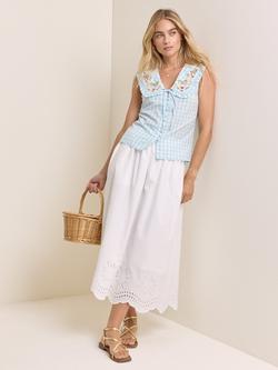 Nobody's Child Elizabeth Scarlett Birdie Sleeveless Embroidered Gingham Blouse, Light Blue, Light Blue