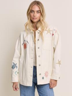 Nobody's Child Elizabeth Scarlett Embroidered Denim Shacket, Cream/Multi, Cream/Multi