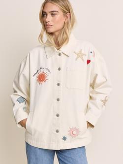 Nobody's Child Elizabeth Scarlett Embroidered Denim Shacket, Cream/Multi - view 2, Cream/Multi