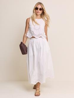 Nobody's Child Elizabeth Scarlett Sintra Broderie Organic Cotton Midi Skirt, White, White