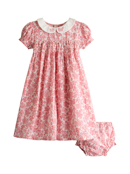 JoJo Maman Bébé Kids' Garden Floral Smocked Dress, Light Pink, Light Pink