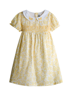 JoJo Maman Bébé Kids' Garden Floral Smocked Woven Dress, Light Yellow - view 2, Light Yellow