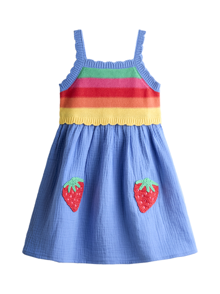 JoJo Maman Bébé Kids' Cheesecloth and Crochet Knit Dress, Cobalt, Cobalt