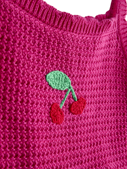 JoJo Maman Bébé Kids' Cherry Crochet & Cheesecloth Summer Dress, Mid Pink - view 2, Mid Pink