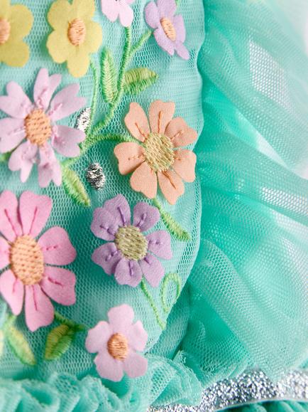 JoJo Maman Bébé Kids' Ruffle Front Embroidered Tulle Party Dress, Lighthouse - view 2, Lighthouse