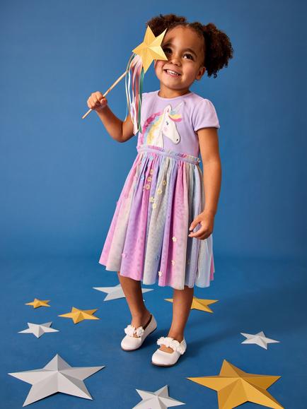 JoJo Maman Bébé Kids' Unicorn Appliqué Tulle Party Dress, Lilac - view 2, Lilac