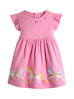 JoJo Maman Bébé Kids' Appliqué Flutter Sleeve Dress, Bright Pink, Bright Pink