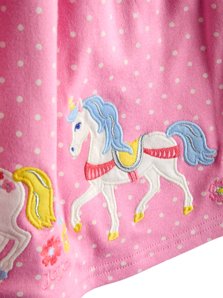 JoJo Maman Bébé Kids' Appliqué Flutter Sleeve Dress, Bright Pink - view 2, Bright Pink