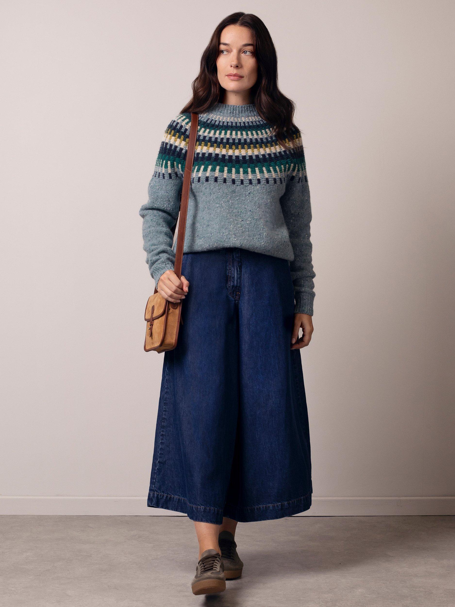 Product image 1 of 8, which shows Celtic & Co. Stitch Yoke Pure Donegal Wool Jumper, Light Blue/Multi, XS