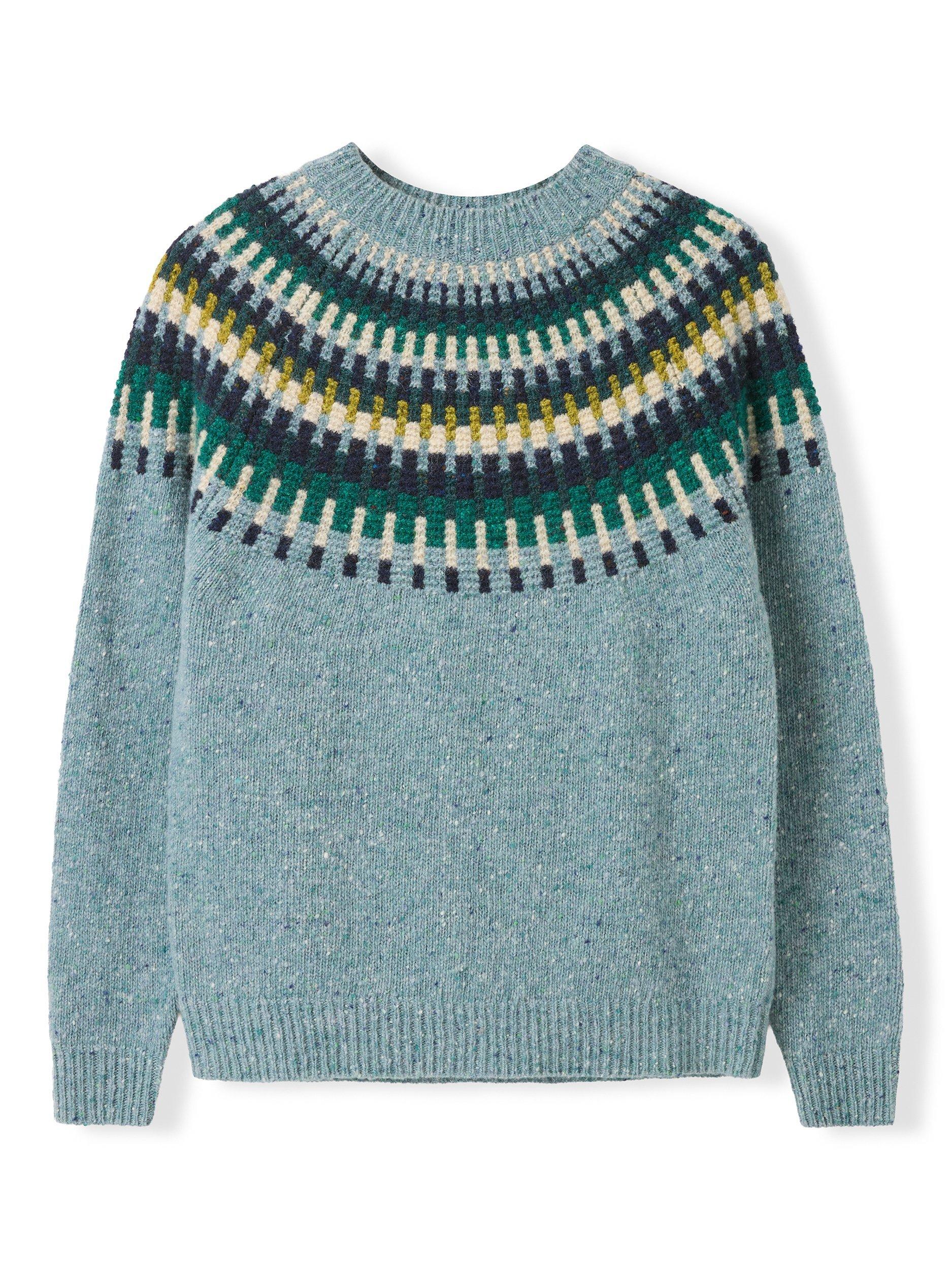 Product image 5 of 8, which shows Celtic & Co. Stitch Yoke Pure Donegal Wool Jumper, Light Blue/Multi, XS