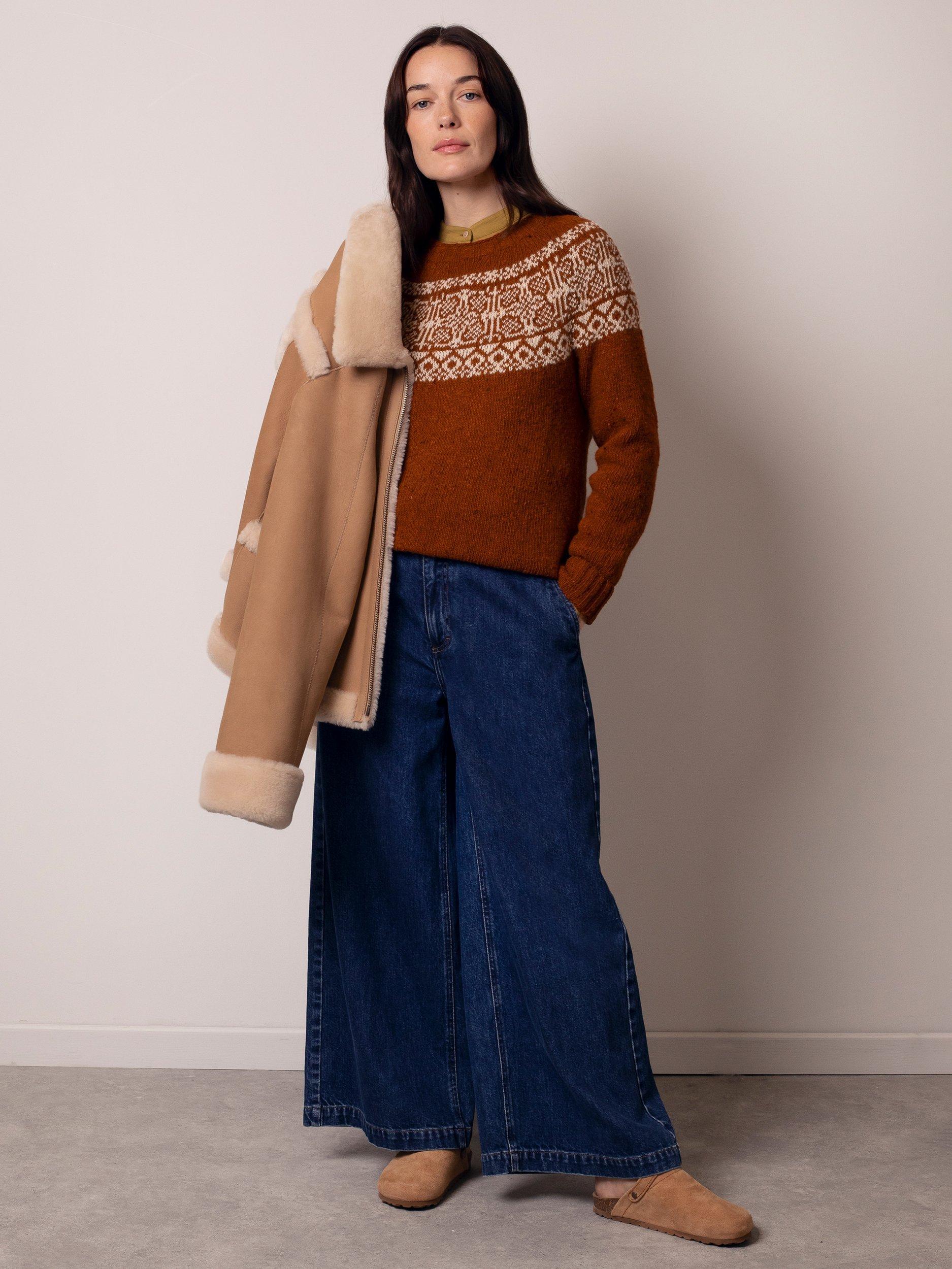 Product image 3 of 6, which shows Celtic & Co. Fair Isle Yoke Pure Wool Jumper, Rust, XS