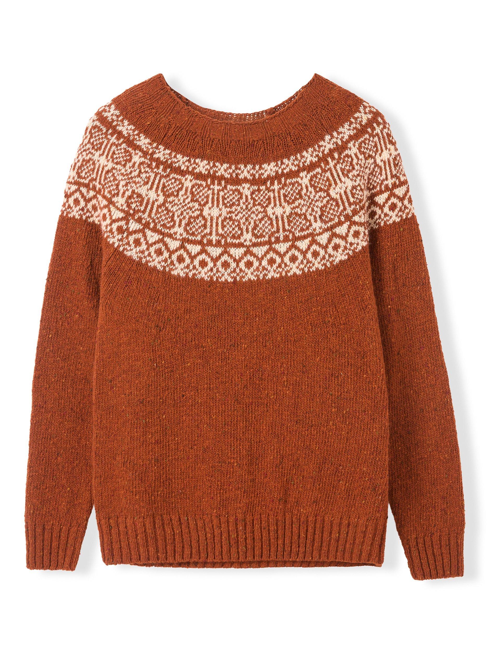 Product image 5 of 6, which shows Celtic & Co. Fair Isle Yoke Pure Wool Jumper, Rust, XS