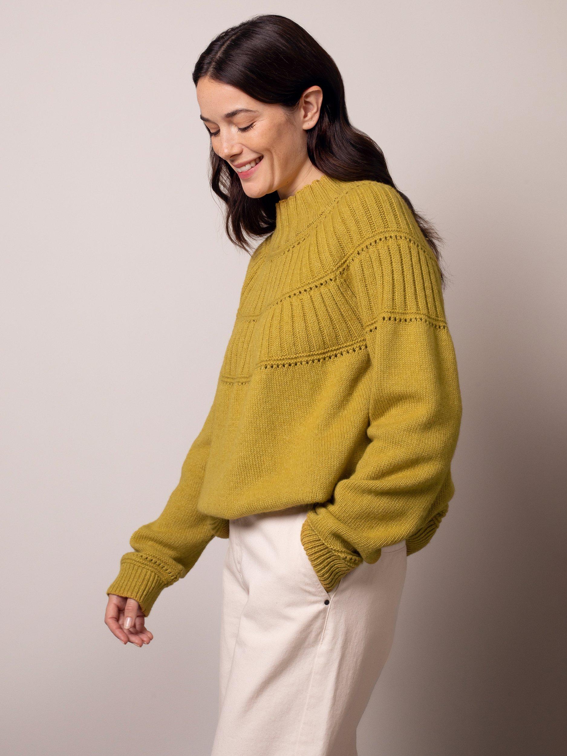 Product image 1 of 7, which shows Celtic & Co. Textured Yoke Wool Rich Jumper, Yellow, XS