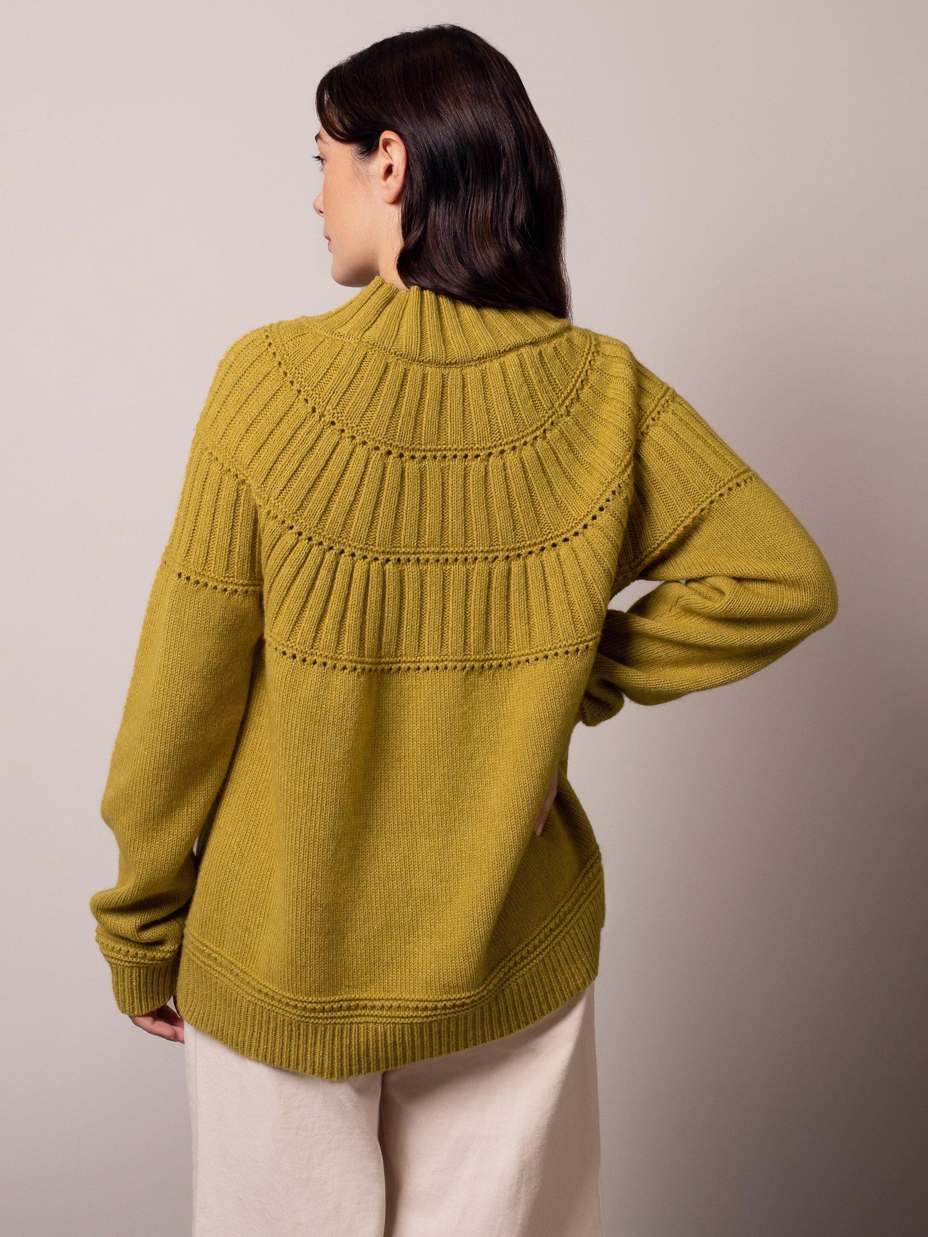 Product image 2 of 7, which shows Celtic & Co. Textured Yoke Wool Rich Jumper, Yellow, XS