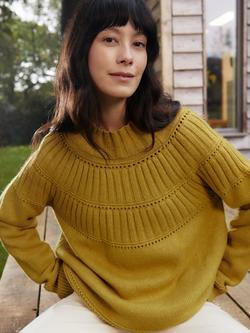 Celtic & Co. Textured Yoke Wool Rich Jumper, Yellow - view 2, Yellow