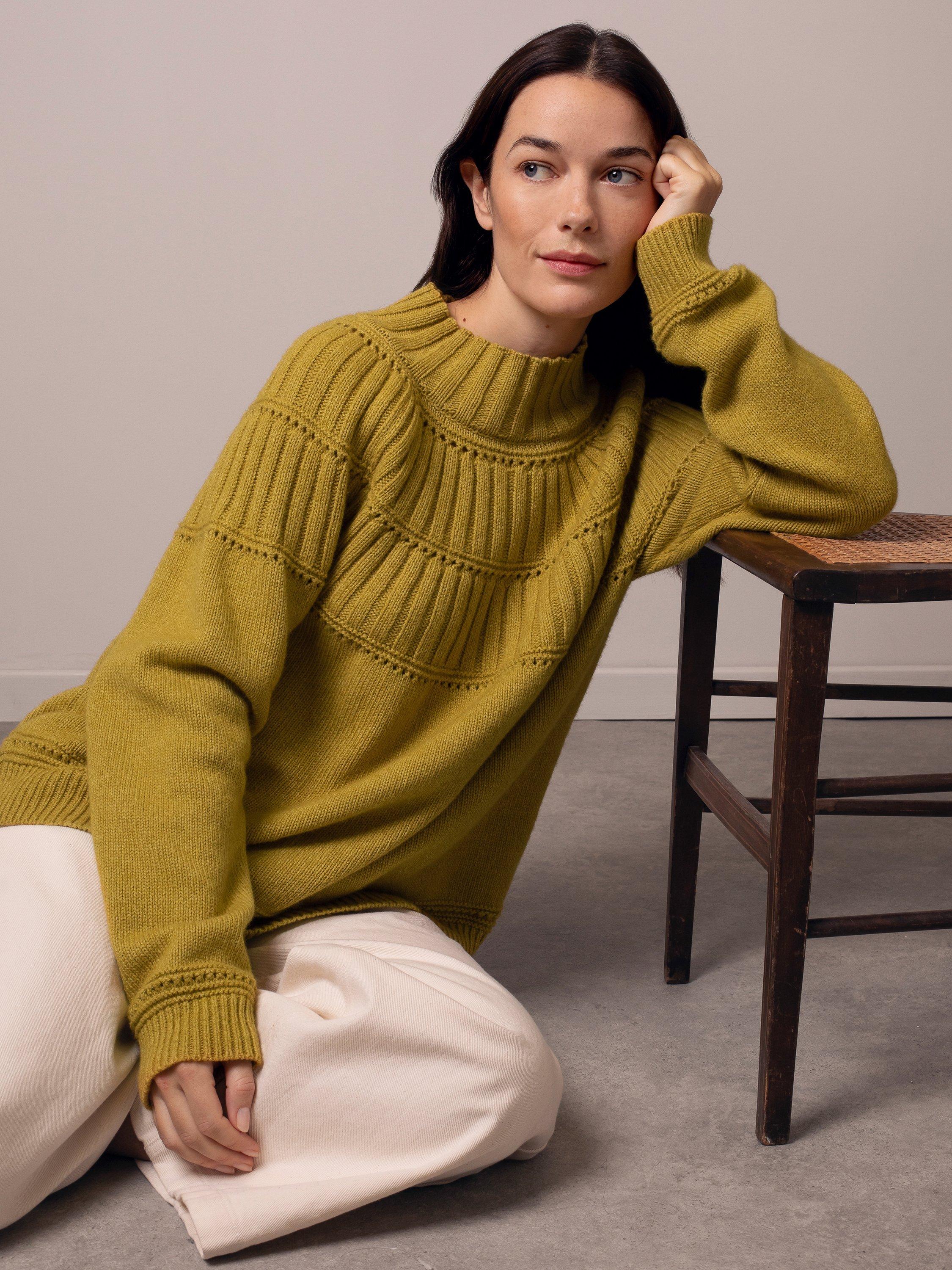 Product image 3 of 7, which shows Celtic & Co. Textured Yoke Wool Rich Jumper, Yellow, XS