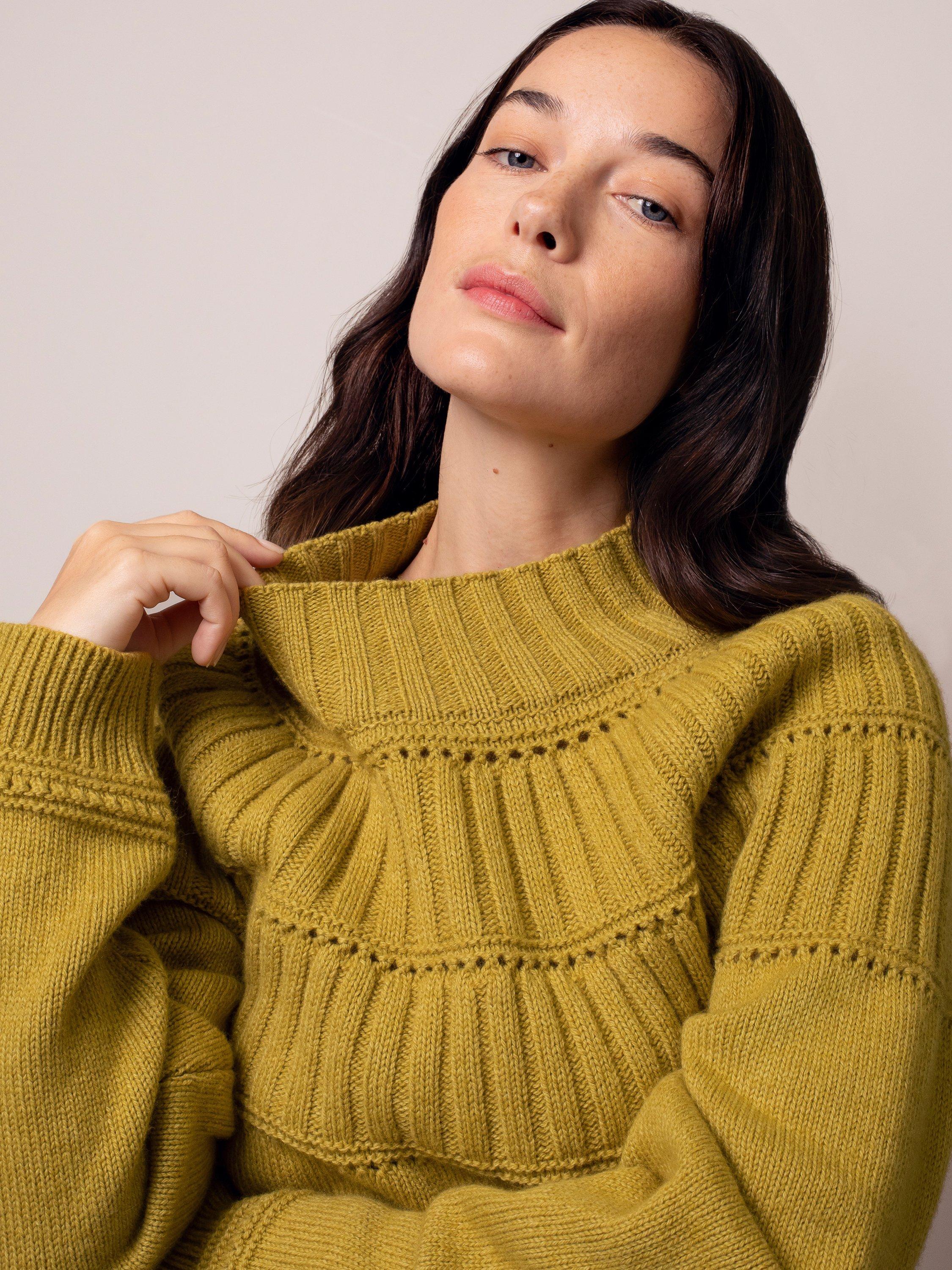 Product image 4 of 7, which shows Celtic & Co. Textured Yoke Wool Rich Jumper, Yellow, XS