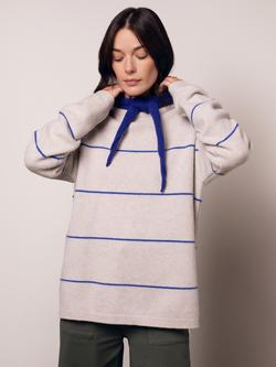 Celtic & Co. Split Hem Stripe Pure Wool Jumper, Ecru Cobalt Stripe, Ecru Cobalt Stripe