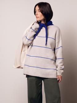 Celtic & Co. Split Hem Stripe Pure Wool Jumper, Ecru Cobalt Stripe - view 2, Ecru Cobalt Stripe