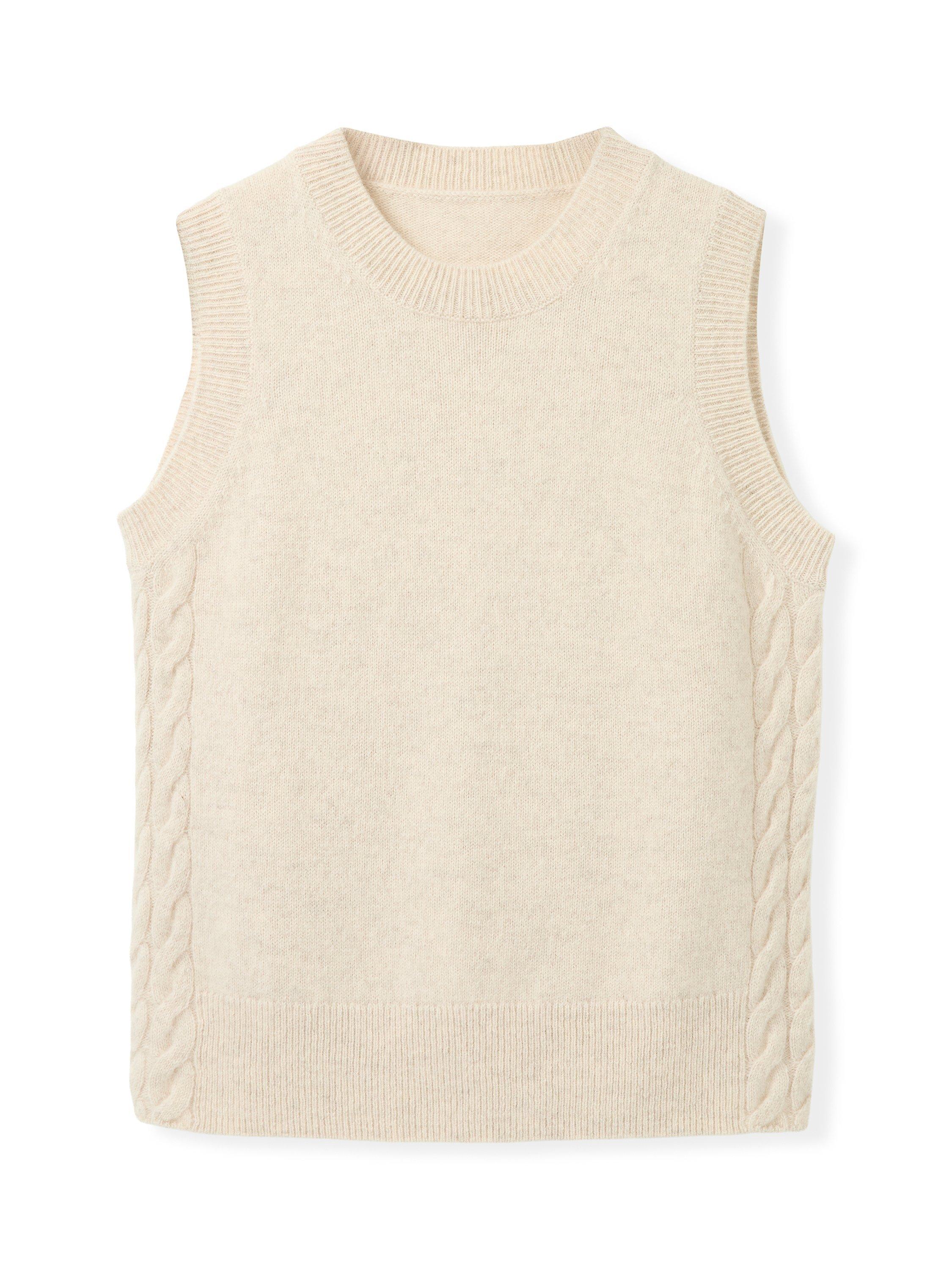 Product image 1 of 5, which shows Celtic & Co. Cable Knit Detail Pure Wool Tank Top, Oatmeal, XS