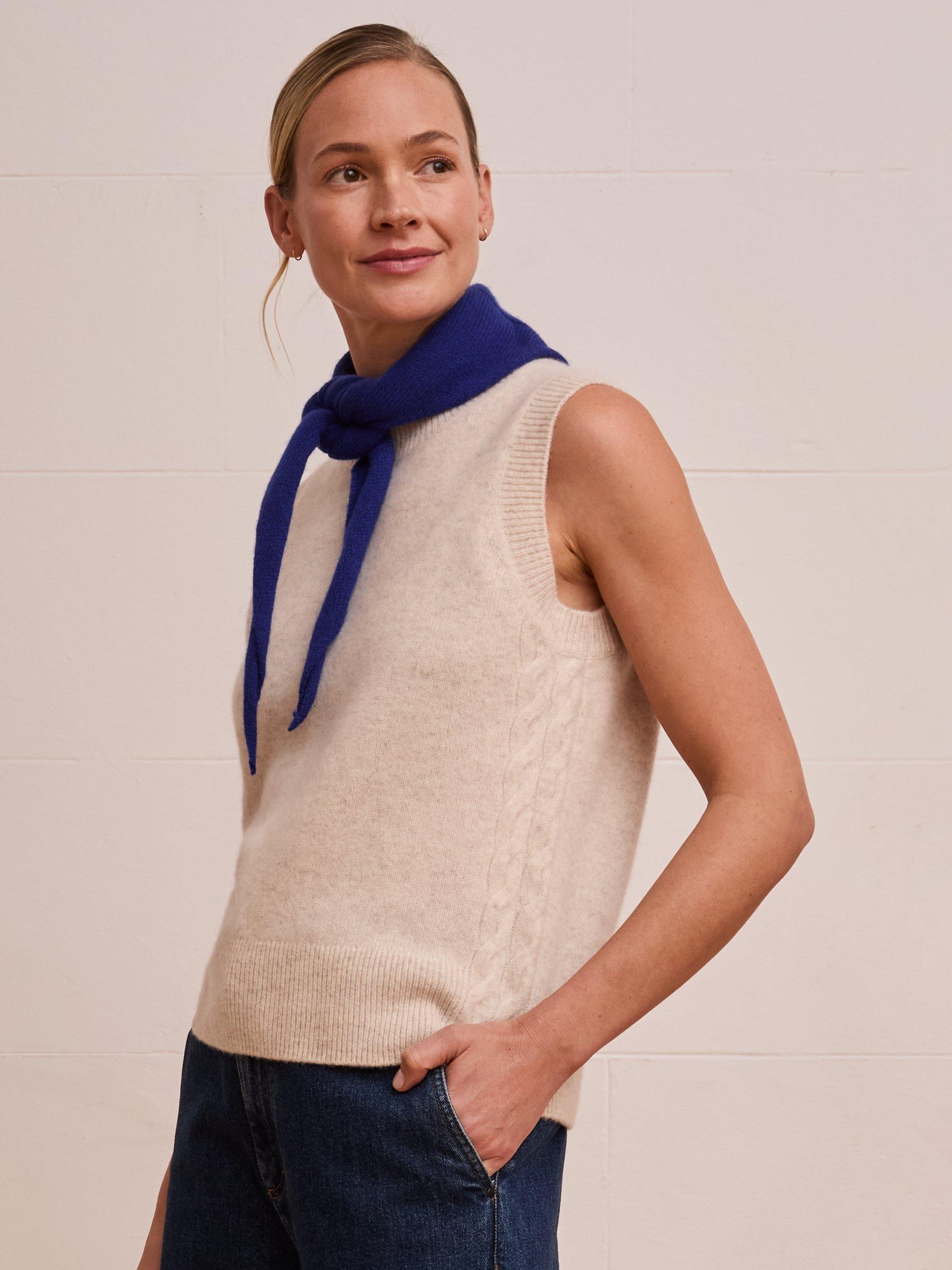 Product image 2 of 5, which shows Celtic & Co. Cable Knit Detail Pure Wool Tank Top, Oatmeal, XS
