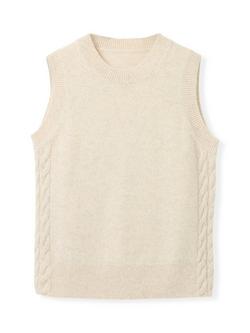 Celtic & Co. Cable Knit Detail Pure Wool Tank Top, Oatmeal - view 2, Oatmeal