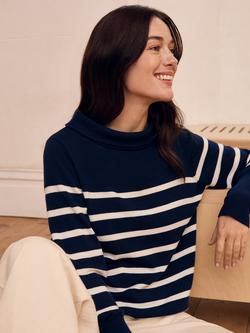 Celtic & Co. Fine Knit Stripe Pure Wool Jumper, Navy/Ecru, Navy/Ecru