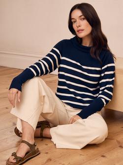 Celtic & Co. Fine Knit Stripe Pure Wool Jumper, Navy/Ecru - view 2, Navy/Ecru