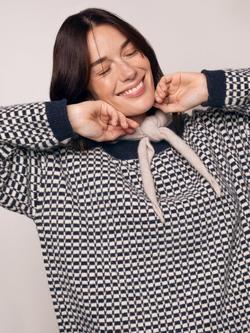 Celtic & Co. Micro Check Funnel Neck Wool Rich Jumper, Navy/Ecru - view 2, Navy/Ecru