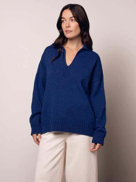 Celtic & Co. Collared Smock Wool Rich Jumper, Blue Ink, Blue Ink