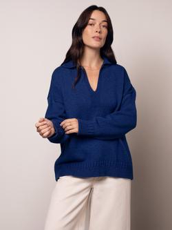 Celtic & Co. Collared Smock Wool Rich Jumper, Blue Ink - view 2, Blue Ink