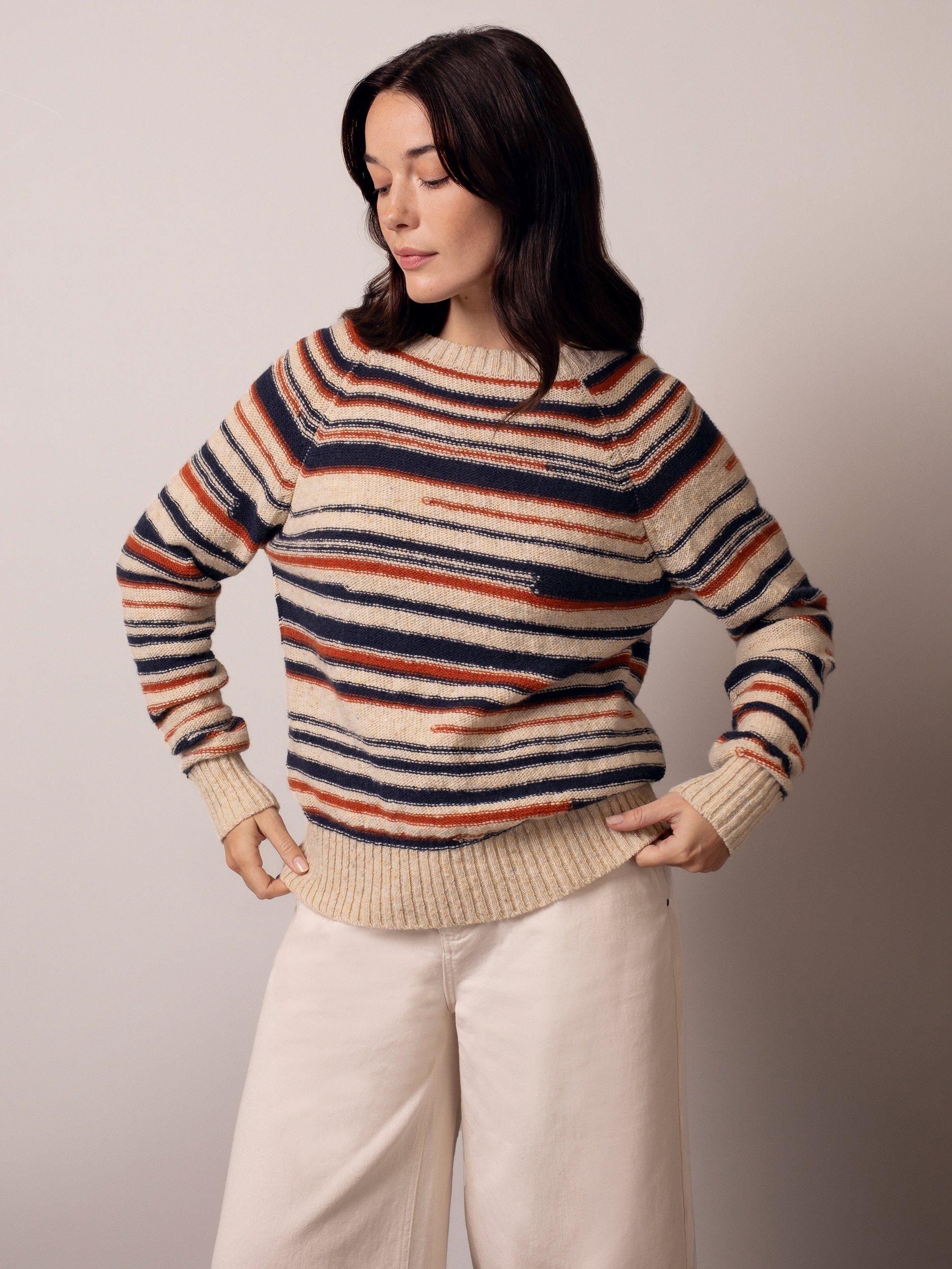 Product image 1 of 7, which shows Celtic & Co. Stripe Yarn Pure Wool Jumper, Beige/Multi, XS