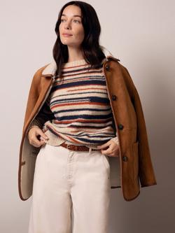 Celtic & Co. Stripe Yarn Pure Wool Jumper, Beige/Multi, Beige/Multi