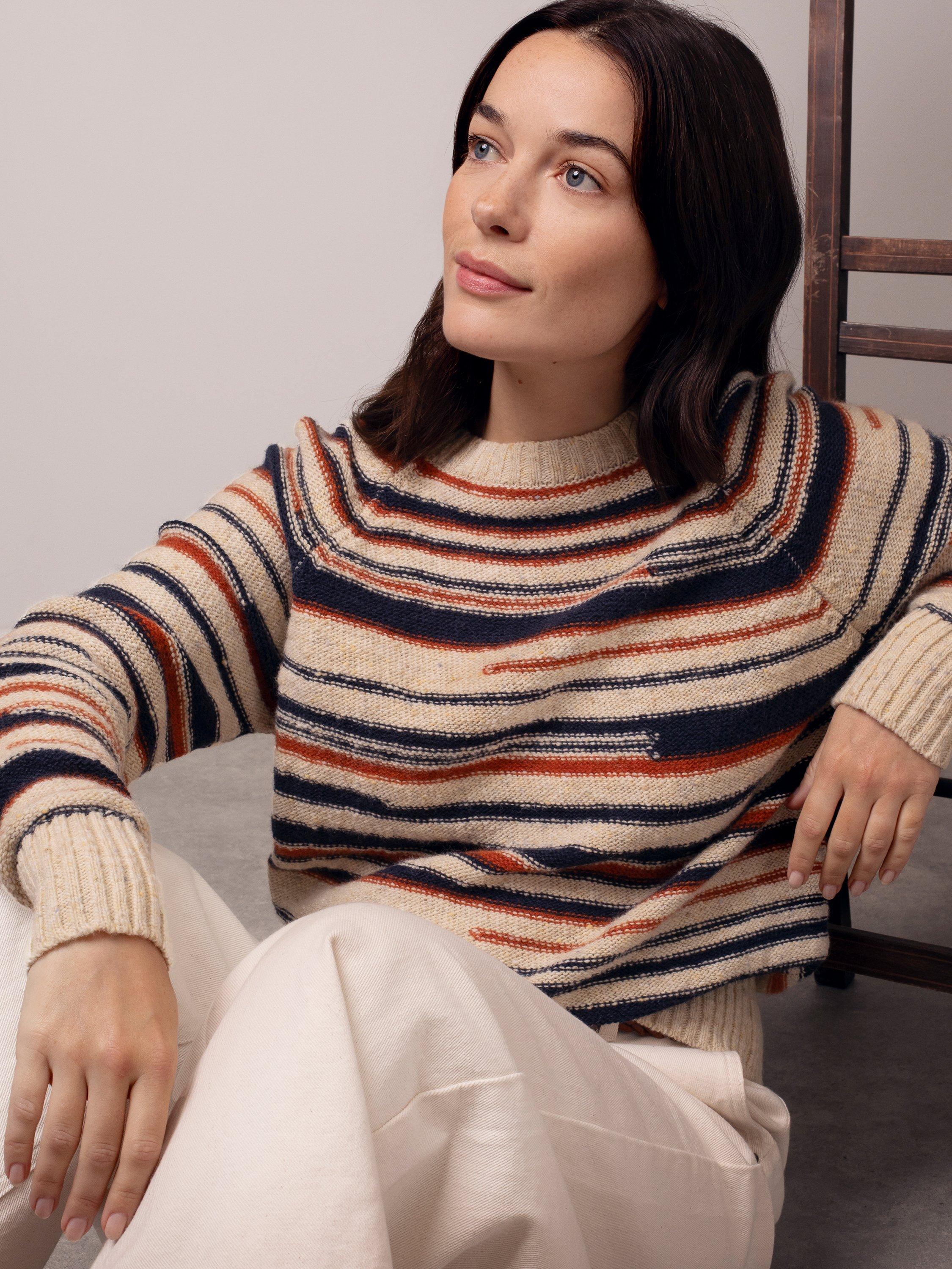 Product image 2 of 7, which shows Celtic & Co. Stripe Yarn Pure Wool Jumper, Beige/Multi, XS